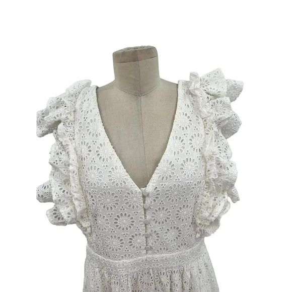 J. Crew Ruffle-Sleeve Maxi Dress in Eyelet in White Size 14 - Picture 3 of 15